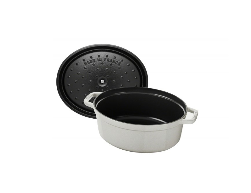 Staub Каструля / жаровня овальна 31 см з кришкою біла White Truffle | https://grandposuda.com.ua