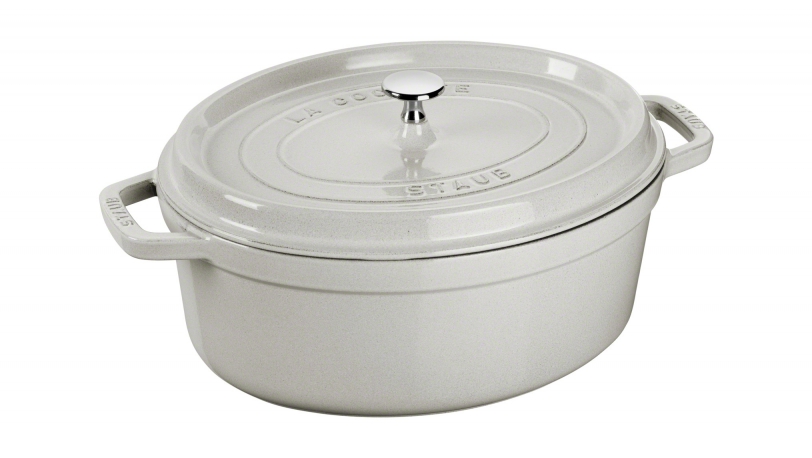 Staub Каструля / жаровня овальна 31 см з кришкою біла White Truffle | https://grandposuda.com.ua