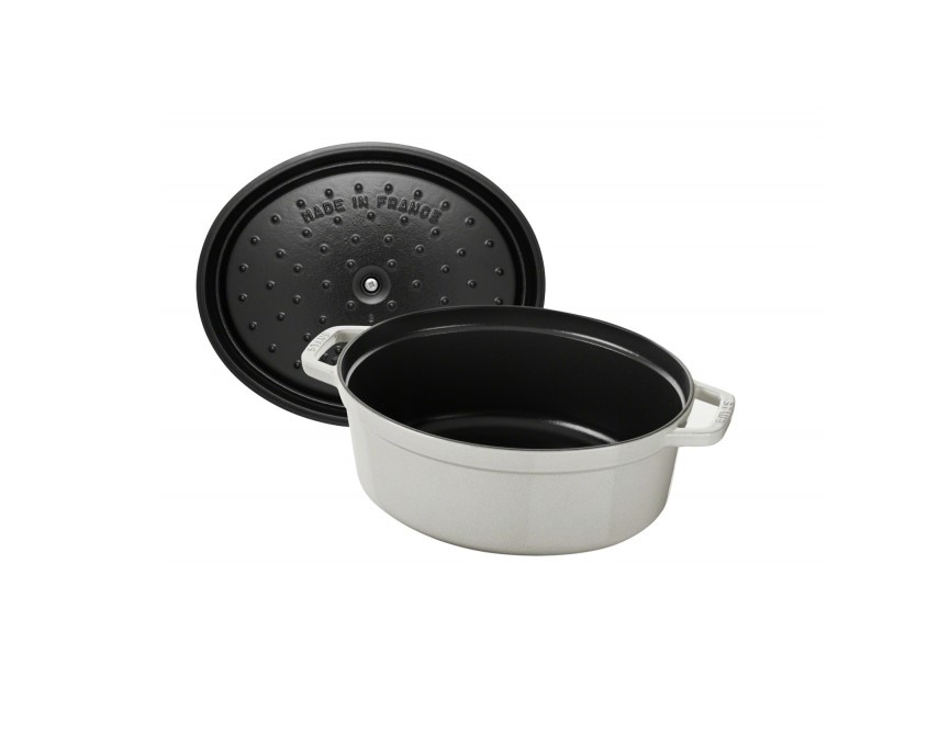 Staub Каструля / жаровня 33 см з кришкою овальна біла White Truffle | https://grandposuda.com.ua