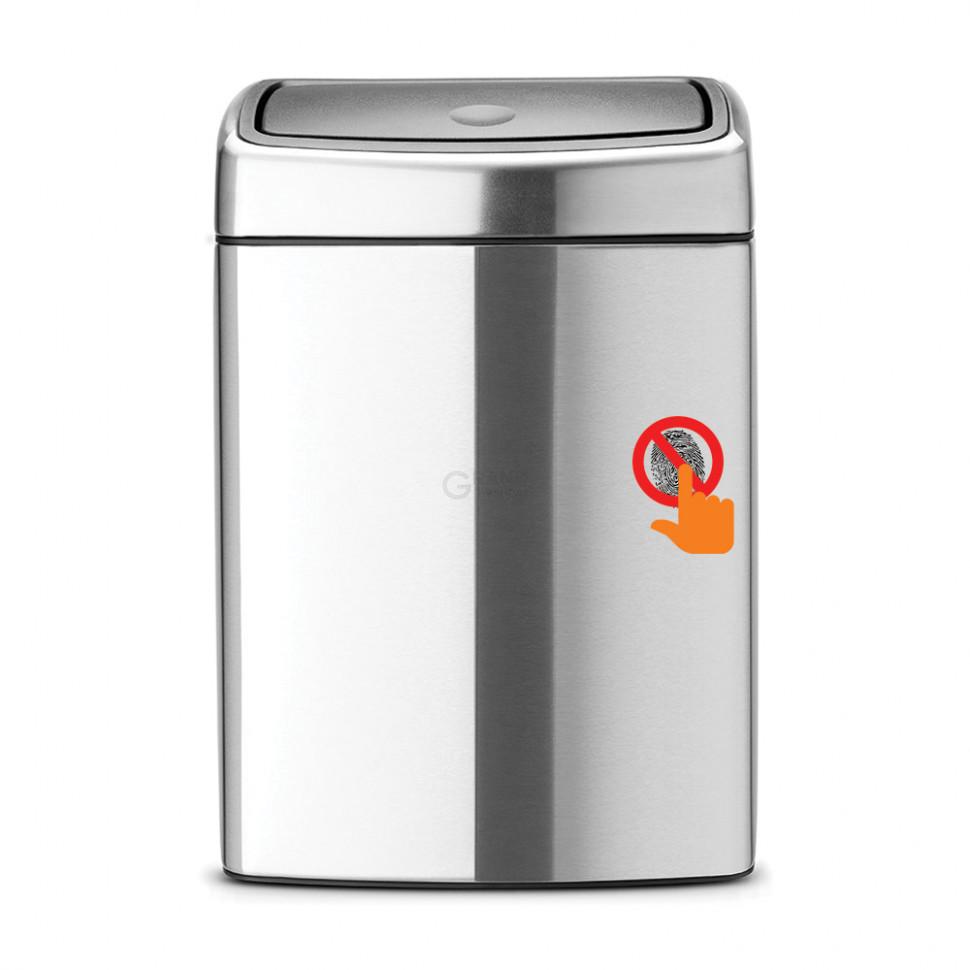 Brabantia Прямокутний сміттєвий бак 10 л матовий сталевий з захистом від відбитків пальців Touch Bin | https://grandposuda.com.ua