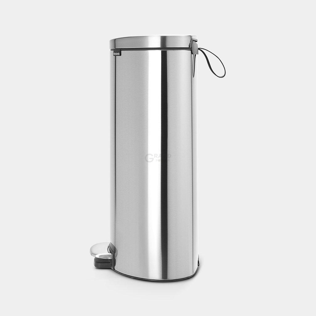 Brabantia Сміттєвий бак з педаллю 30 л безшумний матова сталь із захистом від відбитків пальців Flatback + | https://grandposuda.com.ua