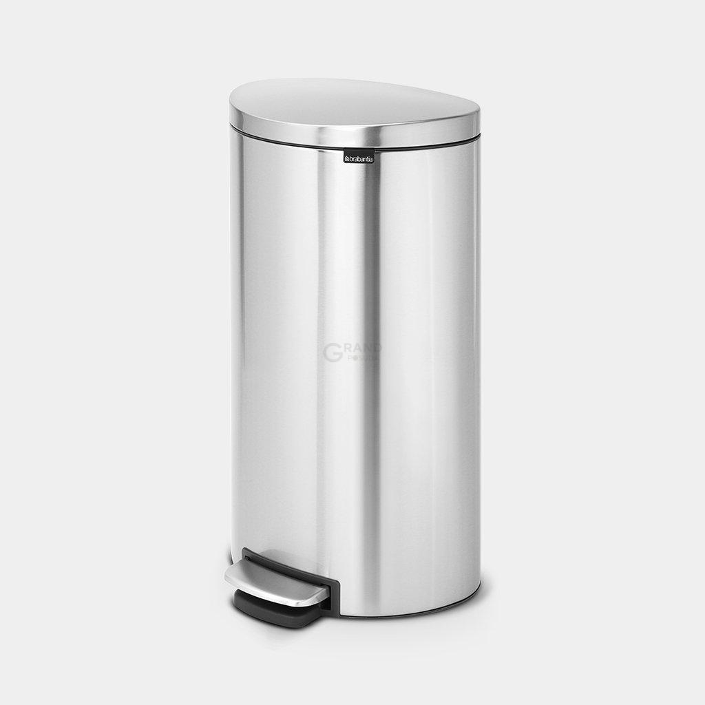 Brabantia Сміттєвий бак з педаллю 30 л безшумний матова сталь із захистом від відбитків пальців Flatback + | https://grandposuda.com.ua