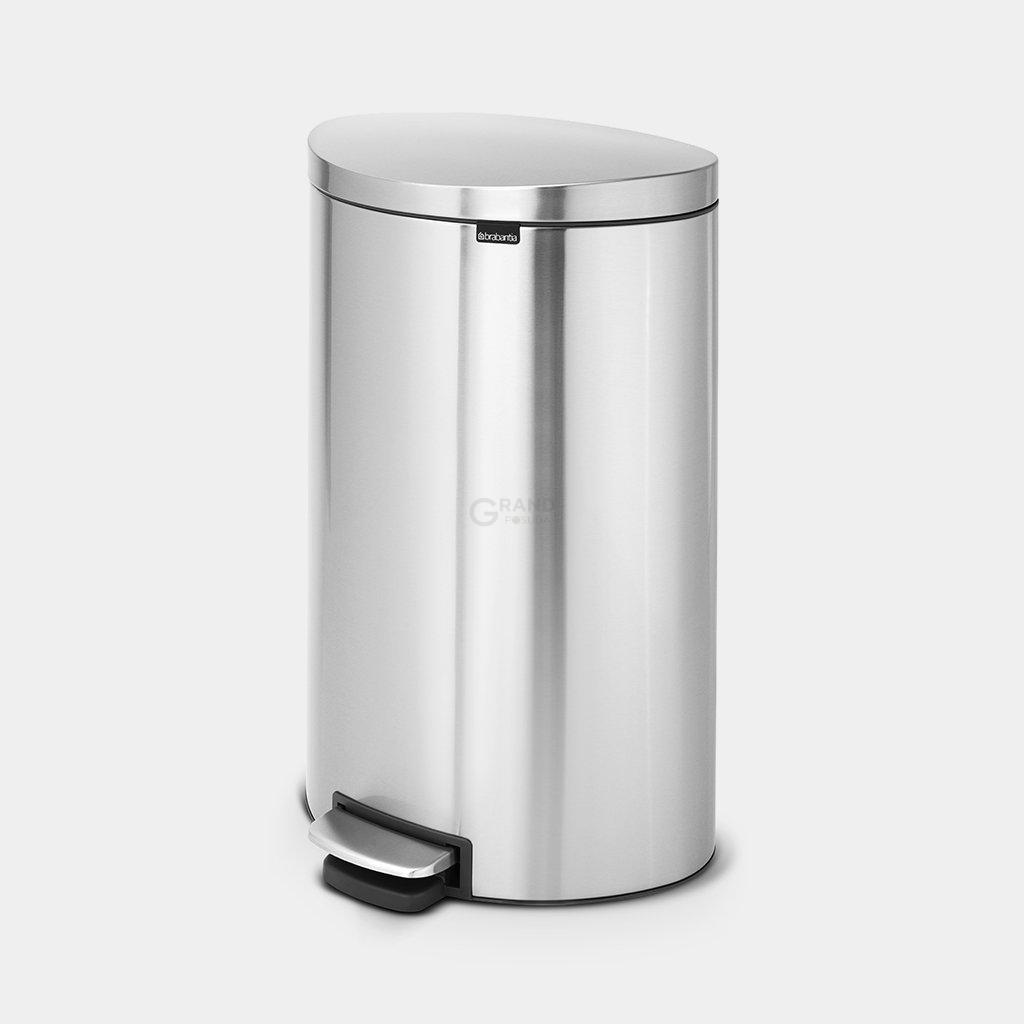 Brabantia Сміттєвий бак з педаллю 40 л безшумний матова сталь із захистом від відбитків пальців Flatback + | https://grandposuda.com.ua