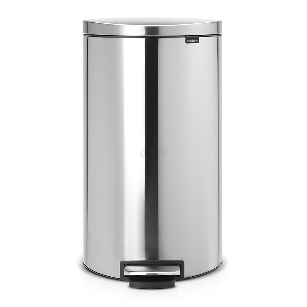 Brabantia Сміттєвий бак з педаллю 40 л безшумний матова сталь із захистом від відбитків пальців Flatback + | https://grandposuda.com.ua
