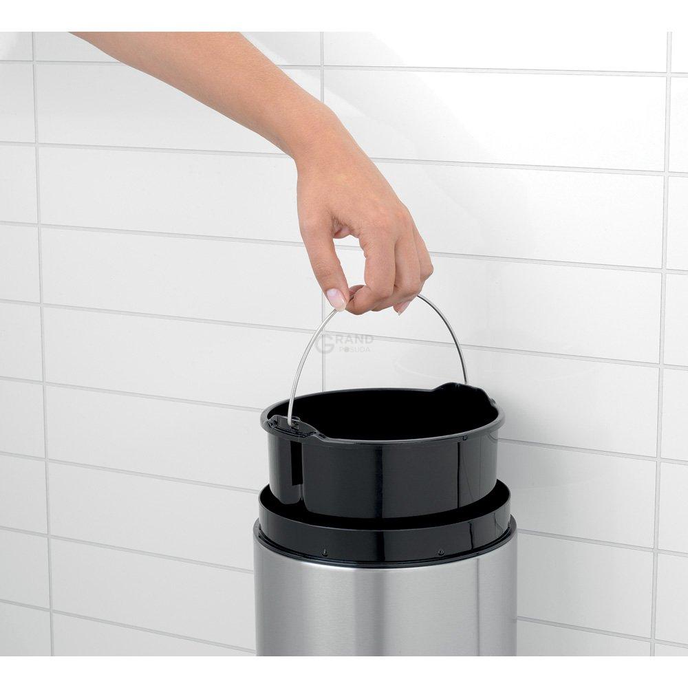 Brabantia Сміттєвий бак 5 л платина, чорна пластикова кришка Slide Bin | https://grandposuda.com.ua