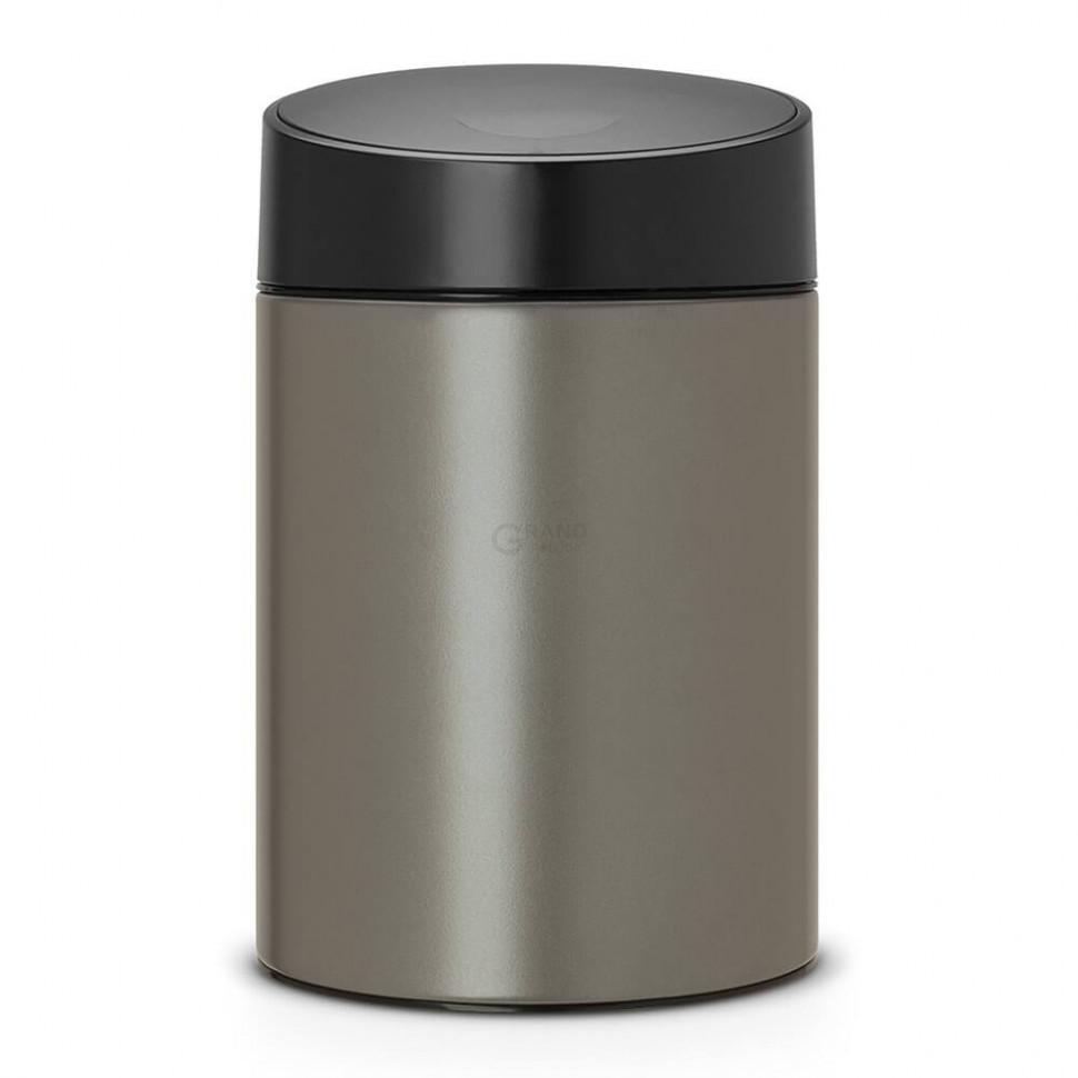 Brabantia Сміттєвий бак 5 л платина, чорна пластикова кришка Slide Bin | https://grandposuda.com.ua