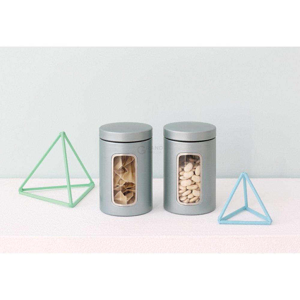 Brabantia Емкость для хранения сыпучих продуктов с окном 1,4 л мятный металлик | https://grandposuda.com.ua