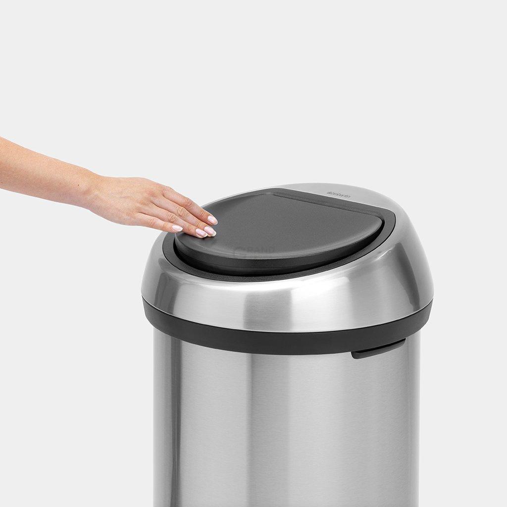 Brabantia Сміттєвий бак 60 л матовий сталевий з захистом від відбитків пальців Touch Bin | https://grandposuda.com.ua