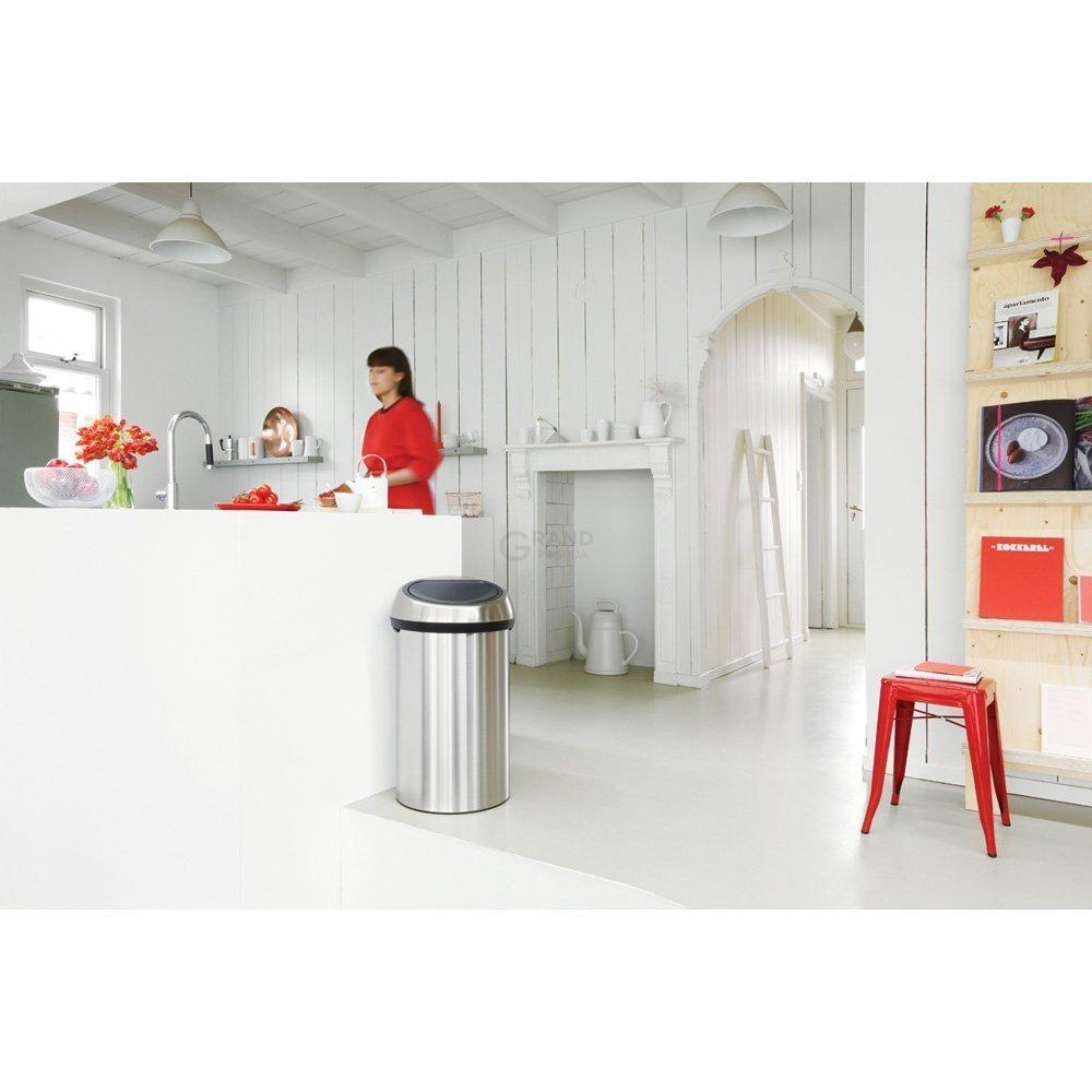 Brabantia Сміттєвий бак 60 л матовий сталевий з захистом від відбитків пальців Touch Bin | https://grandposuda.com.ua