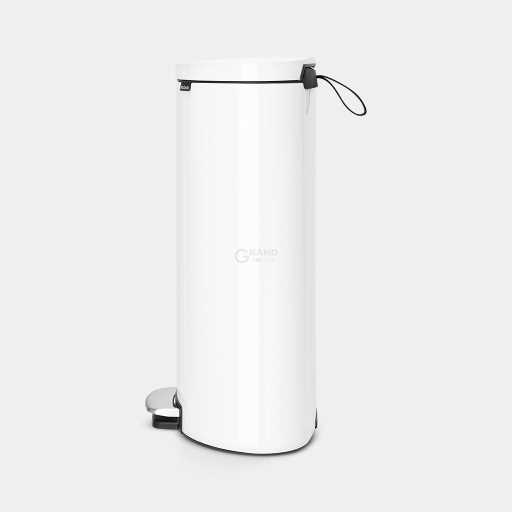 Brabantia Мусорный бак с педалью 30 л бесшумный белый Flatback+ | https://grandposuda.com.ua