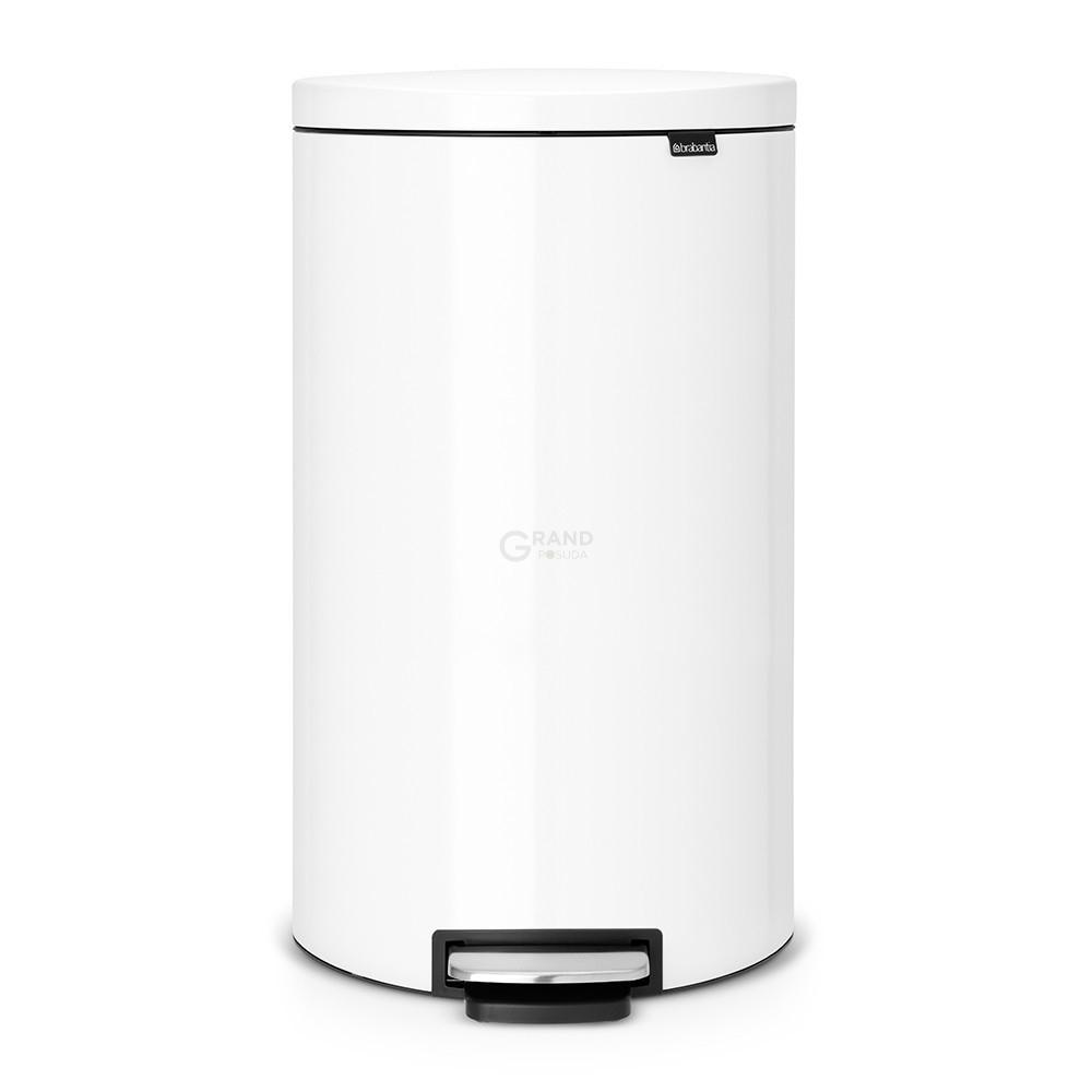 Brabantia Сміттєвий бак з педаллю 30 л безшумний білий Flatback + | https://grandposuda.com.ua