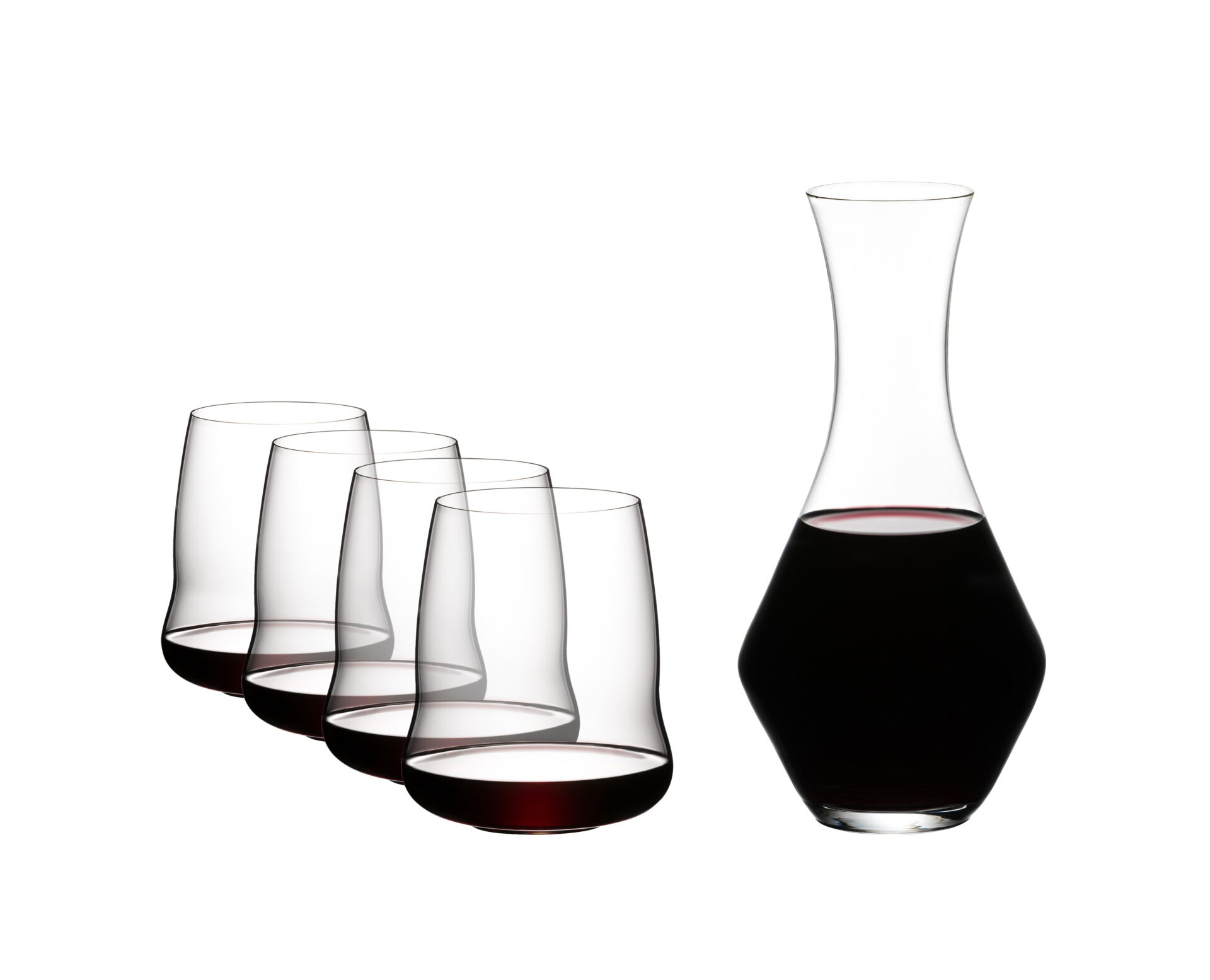 Riedel Набір з келихів і декантера для червоного вина 5 предметів Stemless Wings | https://grandposuda.com.ua
