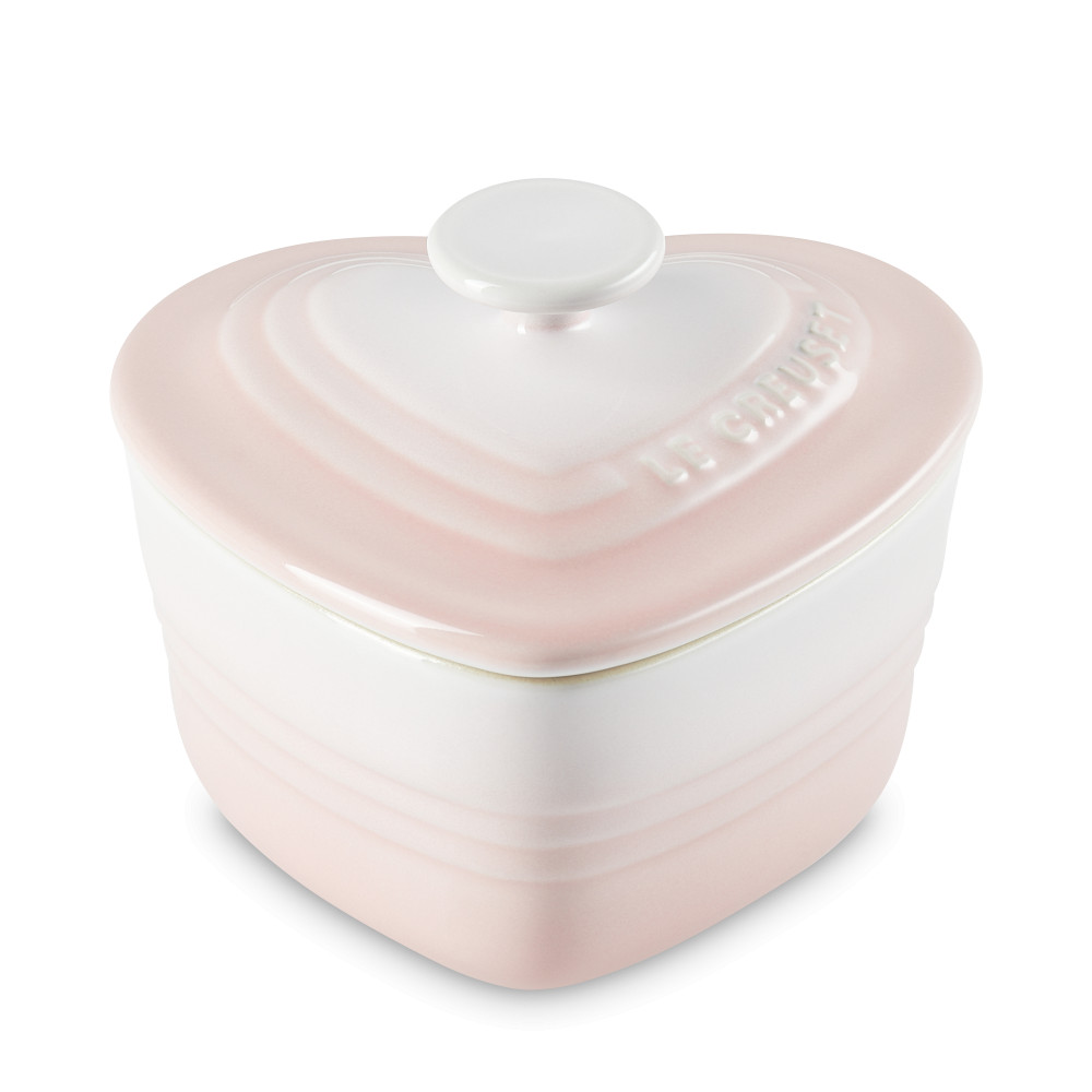 Le Creuset Форма для запікання у вигляді серця 300 мл з кришкою рожевий Shell Pink | https://grandposuda.com.ua