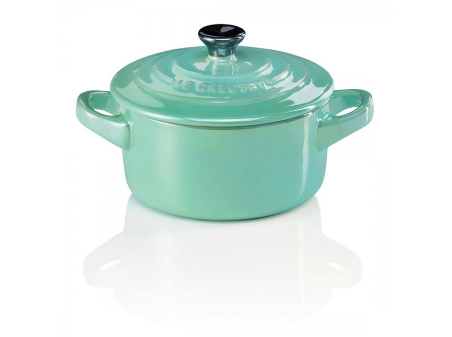 Le Creuset Міні-Кокотница з кришкою 10 см, бірюзова Cool Mint Metallic | https://grandposuda.com.ua