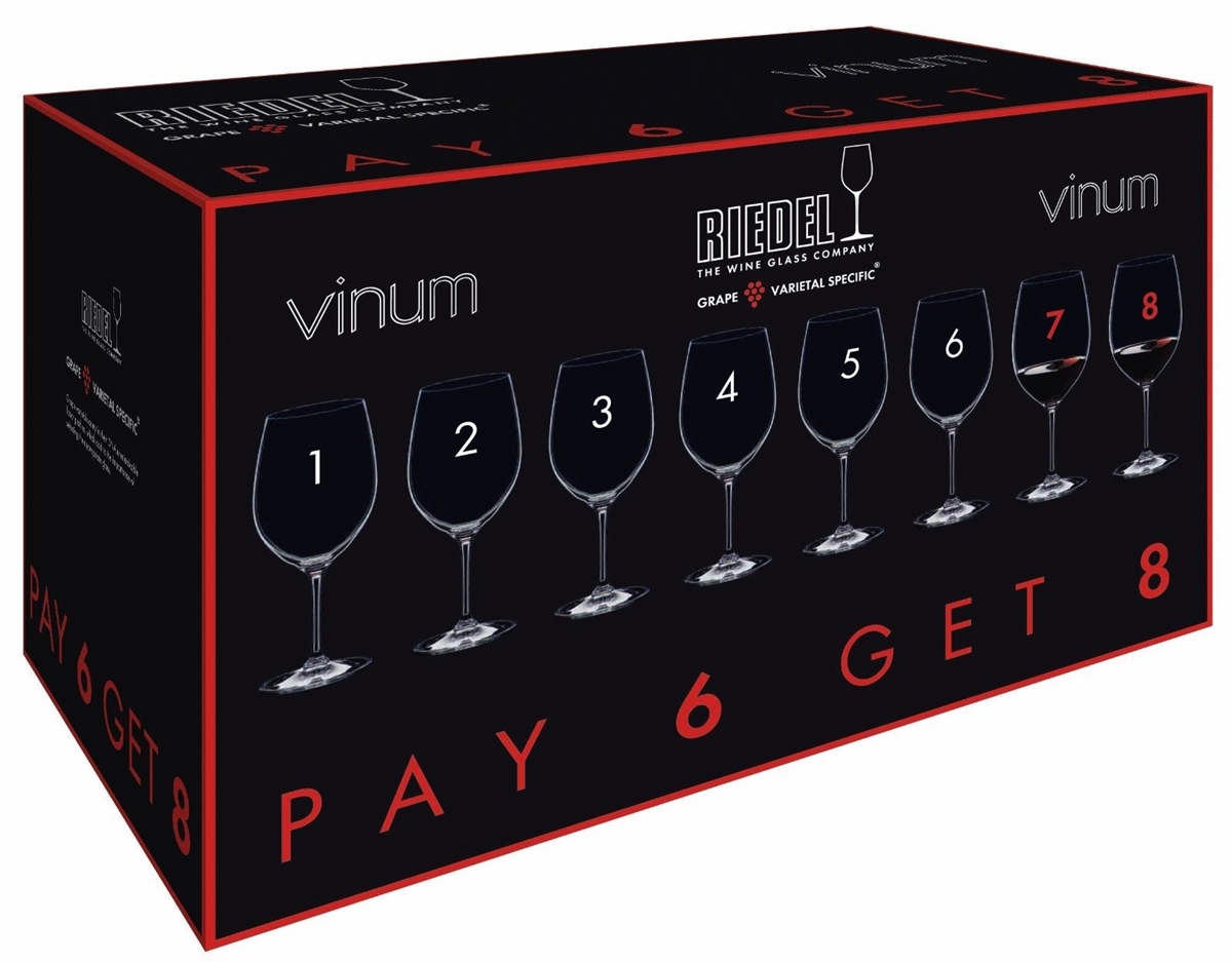 Riedel Набір келихів Bordeaux 610 мл, 6 шт + 2 в подарунок, кришталь, Vinum | https://grandposuda.com.ua
