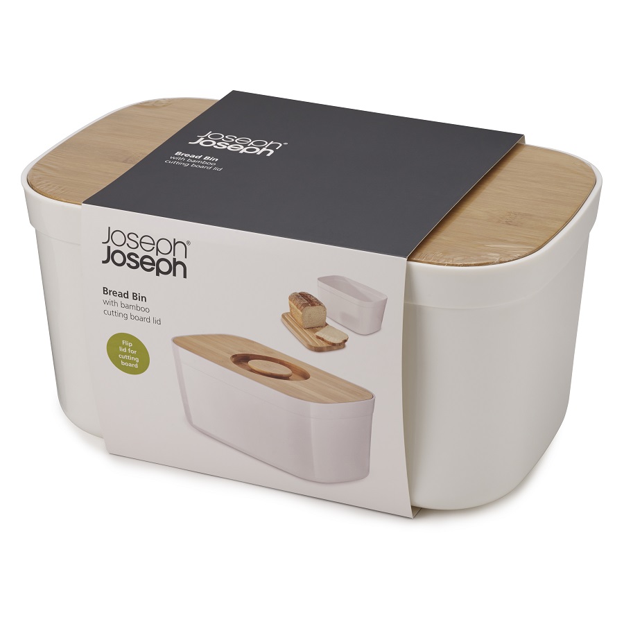 Joseph Joseph Хлібниця пластикова з обробною дошкою з бамбука біла Bread Bin | https://grandposuda.com.ua