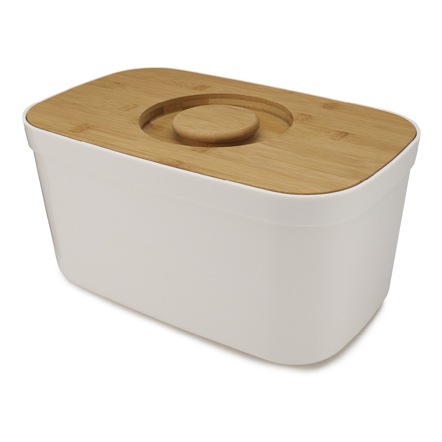 Joseph Joseph Хлебница пластиковая с разделочной доской из бамбука белая Bread Bin | https://grandposuda.com.ua