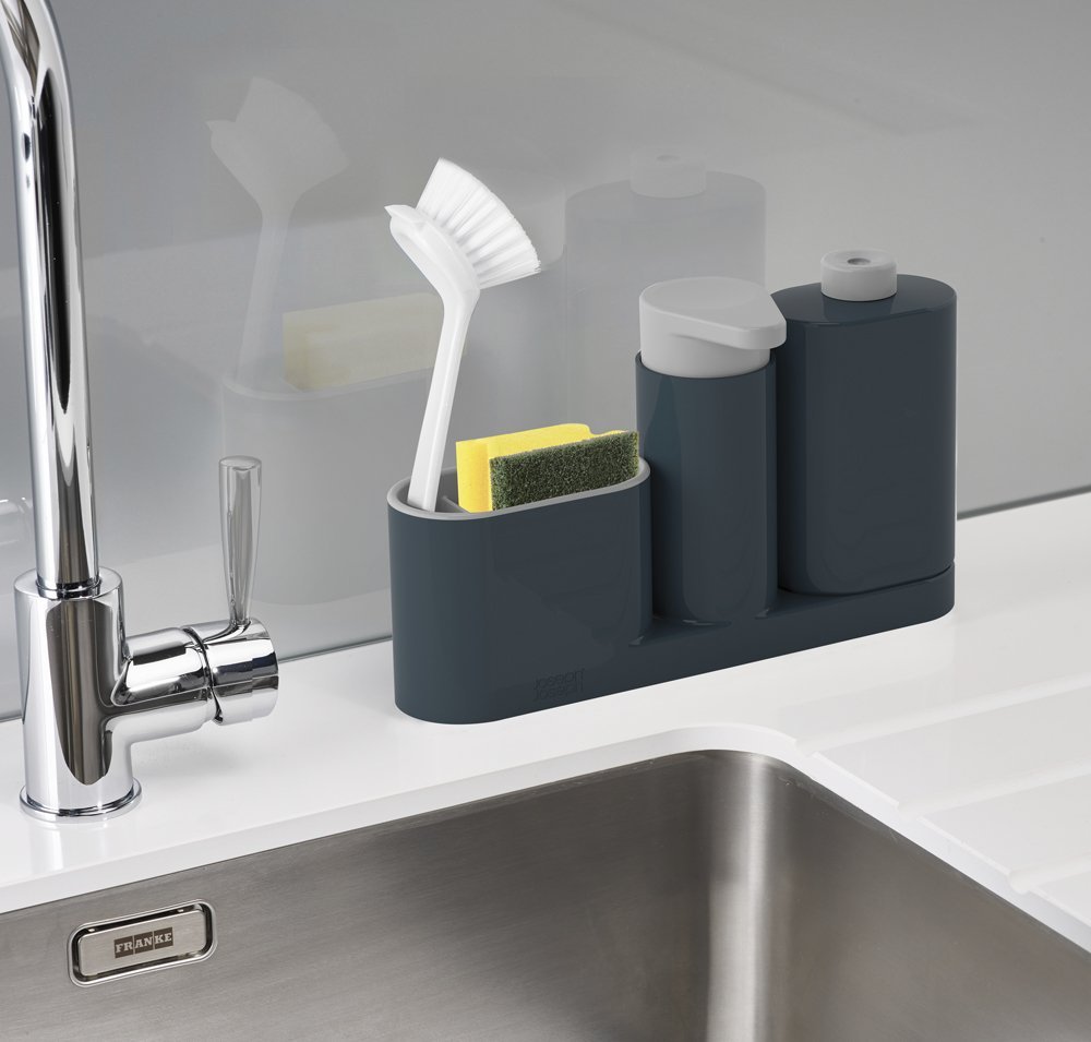 Joseph Joseph Органайзер для раковини з дозатором для мила сірий SinkBase Sink Tidy Set | https://grandposuda.com.ua