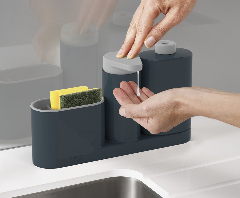 Joseph Joseph Органайзер для раковини з дозатором для мила сірий SinkBase Sink Tidy Set | https://grandposuda.com.ua