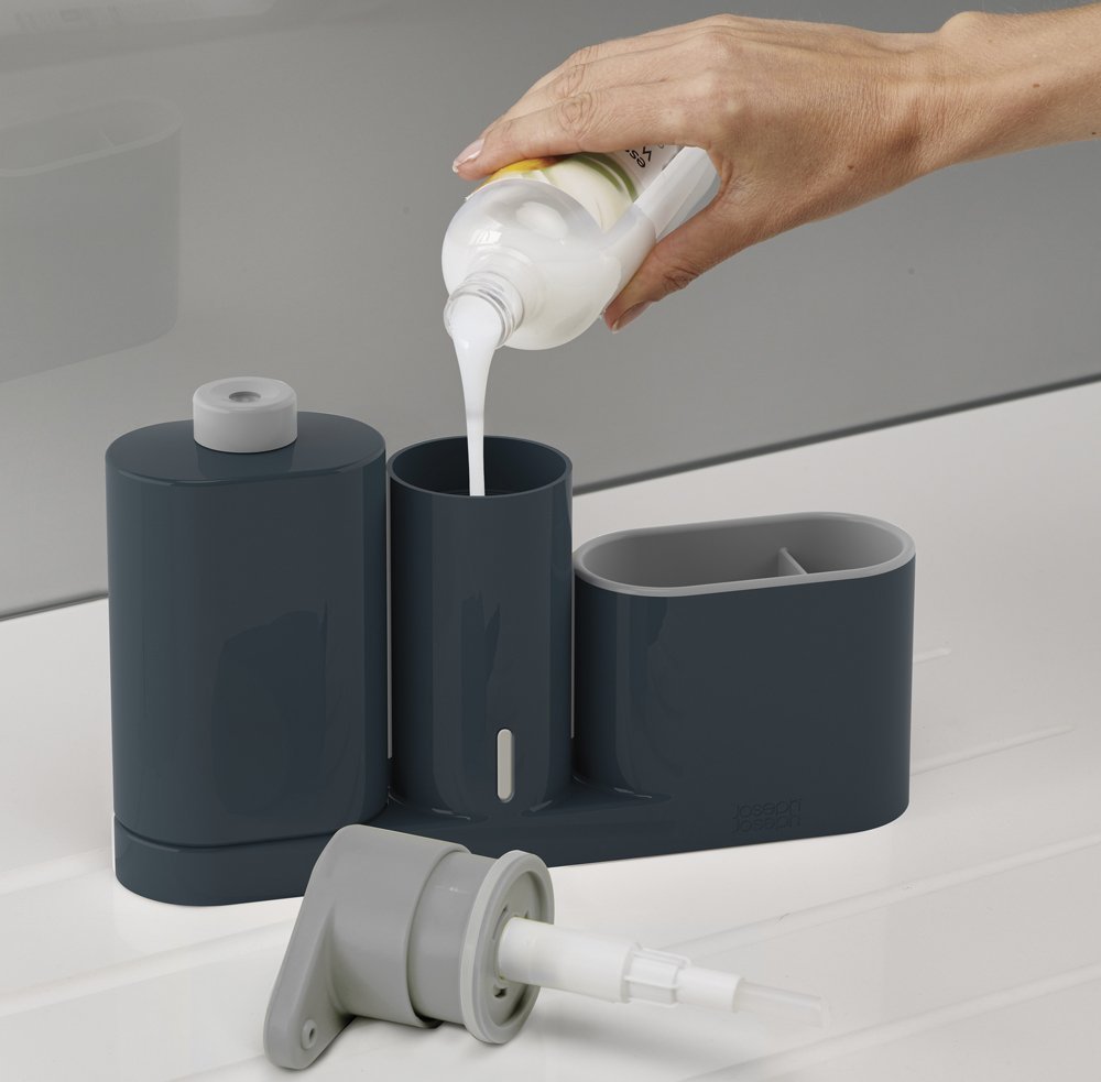 Joseph Joseph Органайзер для раковини з дозатором для мила сірий SinkBase Sink Tidy Set | https://grandposuda.com.ua