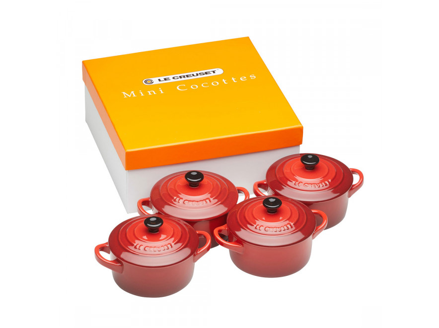 Le Creuset Набор мини-кастрюль / жаровен 10 см 4 предмета, красный | https://grandposuda.com.ua