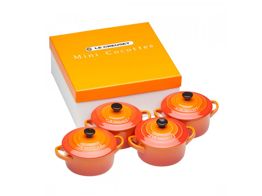 Le Creuset Набор мини-кастрюль / жаровен 10 см 4 предмета, оранжевый | https://grandposuda.com.ua