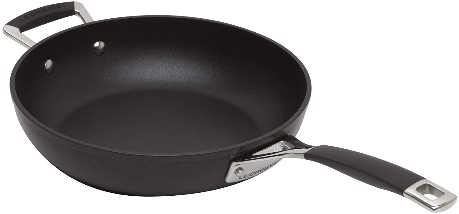 Le Creuset Сковорода 28 см черная с двумя силиконовыми ручками | https://grandposuda.com.ua