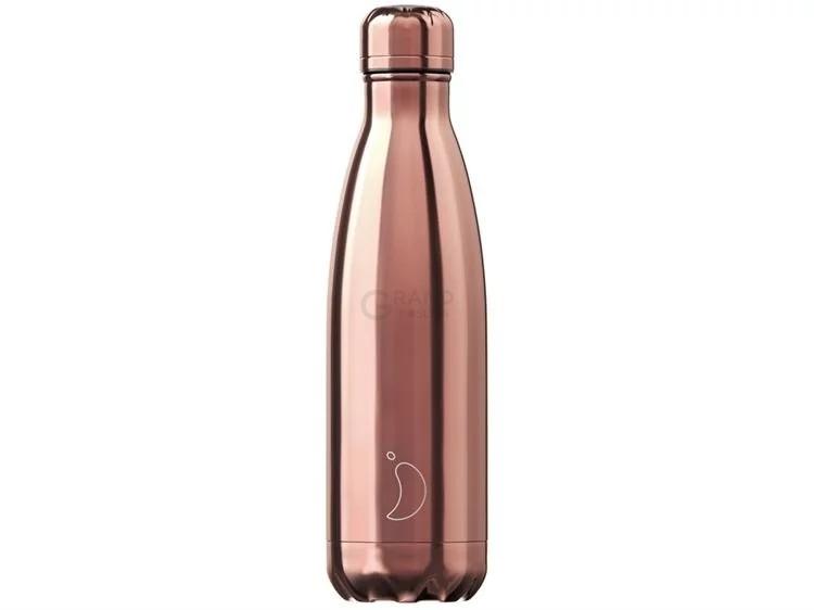 Вакуумная бутылка для воды 0,5 л, цвета розового золота Chrome Rose Gold CHILLY'S | https://grandposuda.com.ua