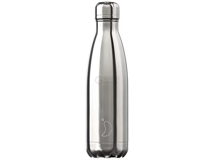 Вакуумная бутылка для воды 0,5 л, серебристая Chrome Silver CHILLY'S | https://grandposuda.com.ua