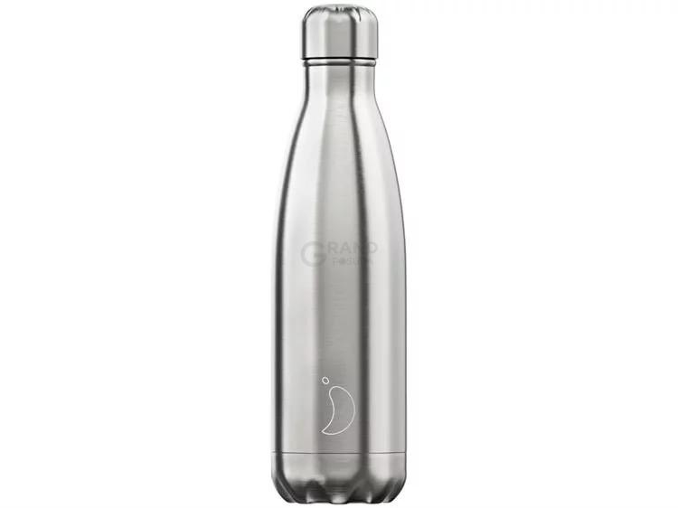 Вакуумная бутылка для воды 0,5 л, серебристая Stainless Steel CHILLY'S | https://grandposuda.com.ua
