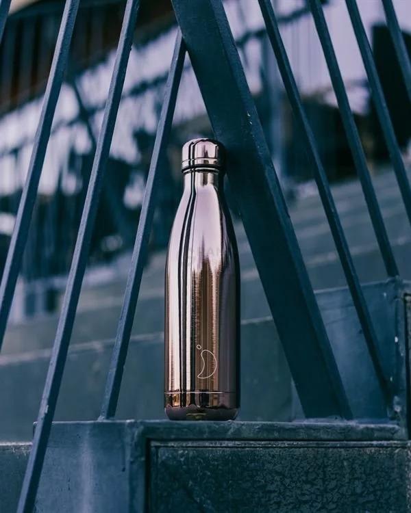 Вакуумная бутылка для воды 0,75 л, цвета розового золота Chrome Rose Gold CHILLY'S | https://grandposuda.com.ua