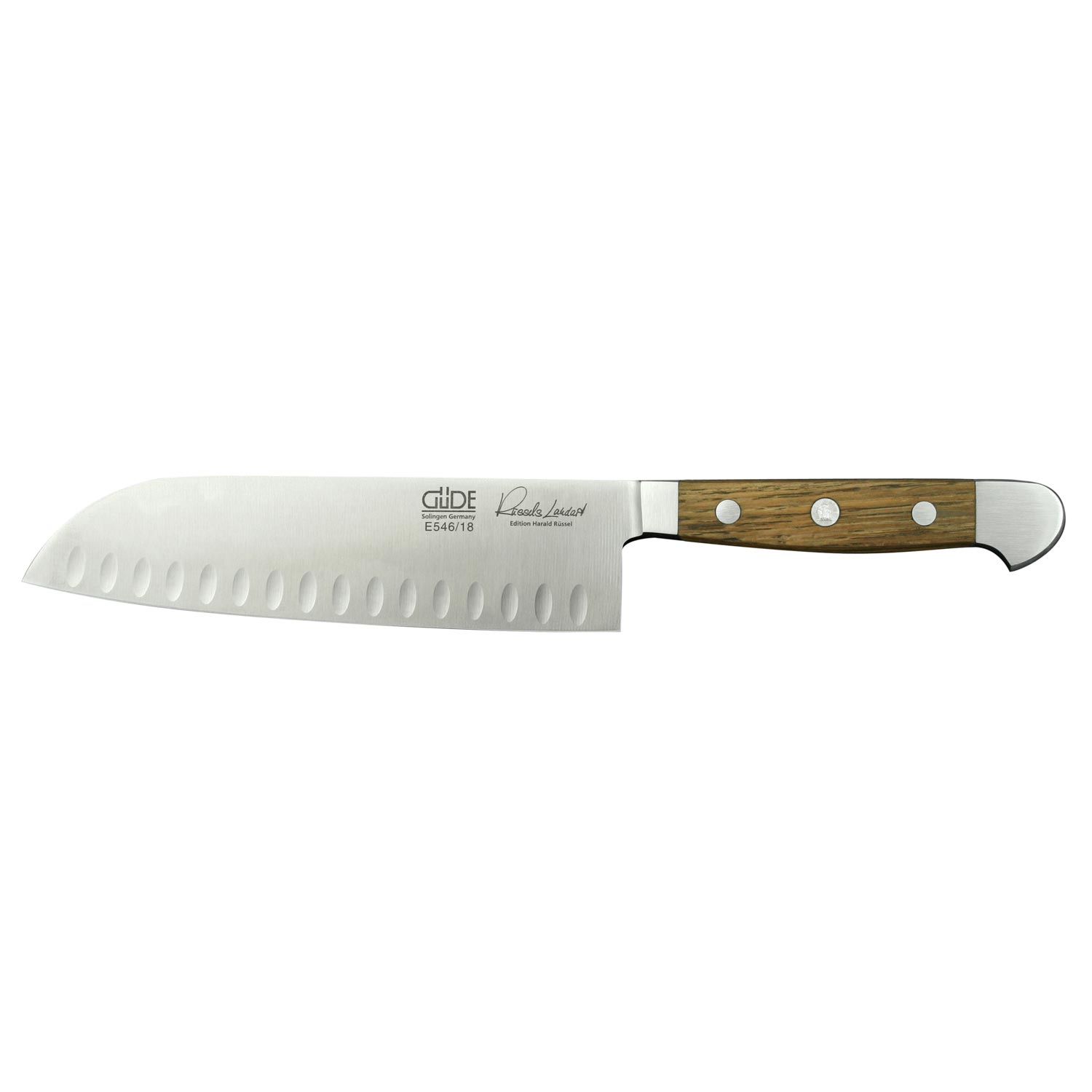 Ніж сантоку з жолобчастою лінією леза 18 см Alpha Barrel Oak Guede | https://grandposuda.com.ua