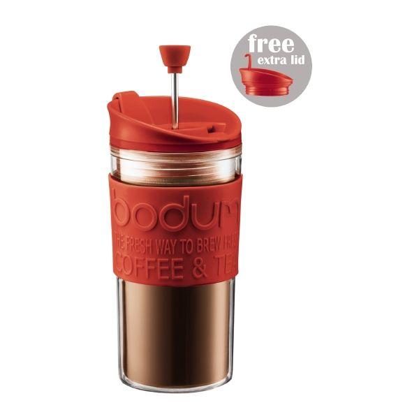 Bodum Термокружка з додатковою кришкою червона, 0,35 л, Travel Press Bodum Термокружка з додатковою кришкою червона, 0,35 л, Travel Press | https://grandposuda.com.ua