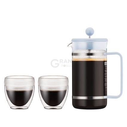 Bodum Френч-пресс голубой и 2 чашки, набор 3 предмета, Bistro | https://grandposuda.com.ua