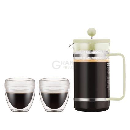 Bodum Френч-пресс фисташковый и 2 чашки, набор 3 предмета, Bistro | https://grandposuda.com.ua