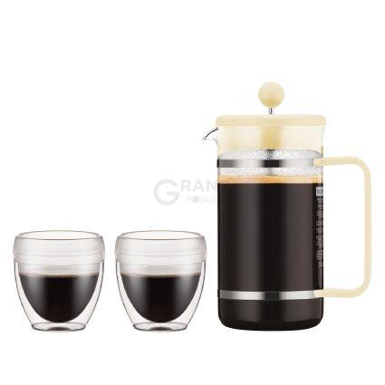 Bodum Френч-пресс банановый и 2 чашки, набор 3 предмета, Bistro | https://grandposuda.com.ua