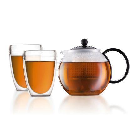 Bodum Заварочный чайник с прессом 1 л и стаканы 0,35 л, набор 3 предмета, Assam | https://grandposuda.com.ua