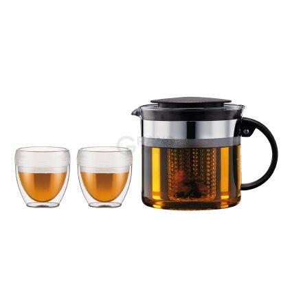 Bodum Заварочный чайник черный со стаканами, 3 предмета, Bistro Nouveau | https://grandposuda.com.ua