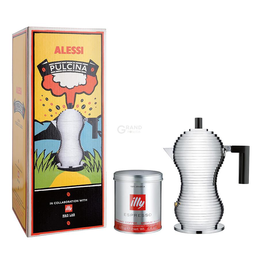 Alessi Кофеварка 300 мл металлик/красная Pulcina | https://grandposuda.com.ua