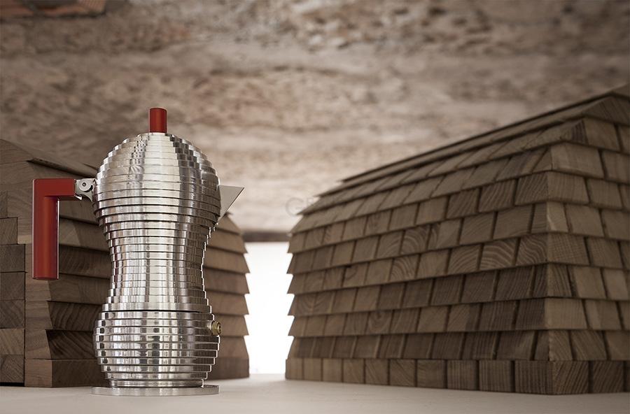 Alessi Кофеварка 300 мл металлик/красная Pulcina | https://grandposuda.com.ua