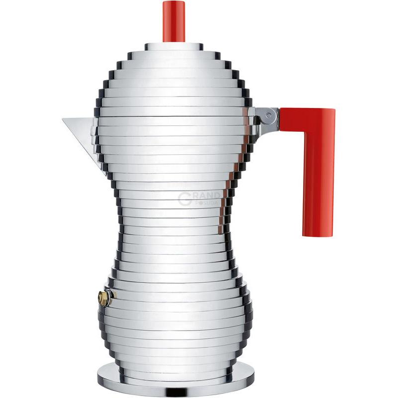 Alessi Кофеварка 300 мл металлик/красная Pulcina | https://grandposuda.com.ua