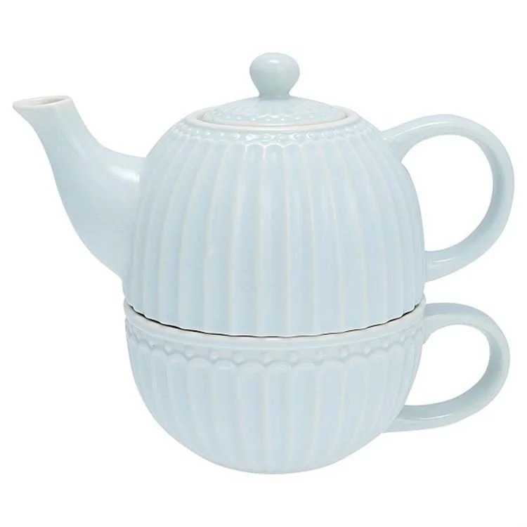 GreenGate Заварочный чайник с чашкой 15 см, светло-голубой Alice | https://grandposuda.com.ua